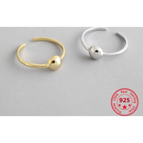 Hot S925 Sterling Silver Fine Rings Geometric Beaded Glossy Gold-plated Opening Adjustable Rings Personality Women Jewelry