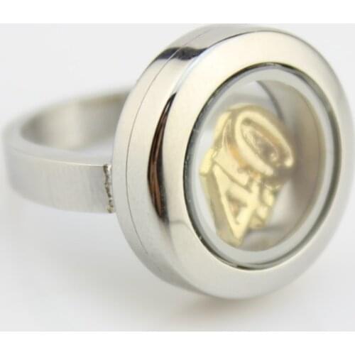 20MM Stainless Steel Twist Screw Floating Charm Locket Rings with 40 Floating Charms Silver Wedding Anniversary Ring Size 7