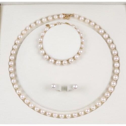 Fashion White Natural Freshwater Pearl Necklace Bracelet Earring Set Female Elegant Jewelry For Women Wedding Gift