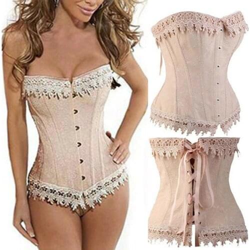 Women Sexy Corset Top Bustier Overbust corsets Nude Lace Up Back Lingerie Shapewear Cincher Waist Cincher Corsets Plus Size 6XL