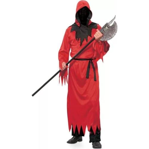 Halloween Red Grim Reaper Death Costume For Adult Men Horror Joker Masquerade Dress Cosplay Outfit Scary Maxi Hooded Gown Robe