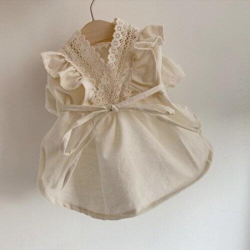 Summer Pet Dog Skirt for Small Dogs Korea Style Chihuahua Pomeranian Dress V Neck Dog Clothes Lace Puppy Princess Girl Clothes