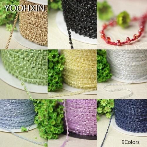 0.2CM Wide HOT Gold beads Embroidery flower lace fabric trim ribbon DIY sewing applique collar cord dress wedding guipure decor