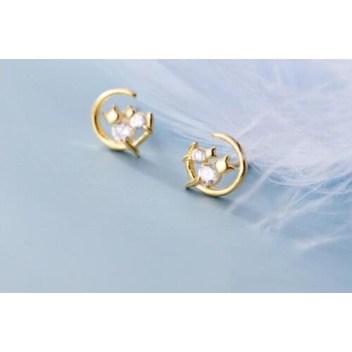""Mother and child sitting on the moon" Small Cute 7mm Authentic Real 100% 925 Sterling Silver Cat Stud Earrings C-G2692