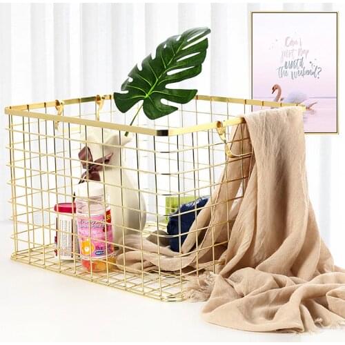 Metal Rose Gold Storage Basket Vogue Chic Nordic Hand-made Iron Net Table Shelves Basket Bath Clothes Cosmetics Storage Basket