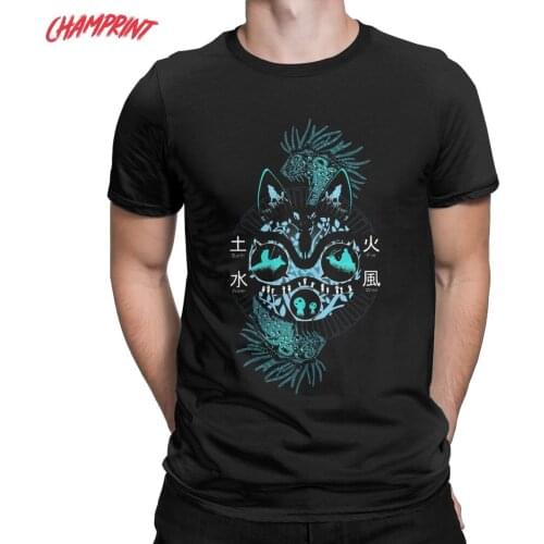 Mens T-Shirt Princess Mononoke Hime Vintage 100% Cotton Tee Shirt Short Sleeve Studio Ghibli T Shirt Graphic Printed Clothes