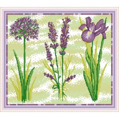 Everlasting Love Three Purple Flowers Chinese Cross Stitch Kits Ecological Cotton Printed DIY Christmas 14CT Wedding Decoration