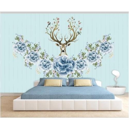 WDBH custom mural 3d photo wallpaper European deer head peony flower background home decor living room wallpaper for walls 3 d