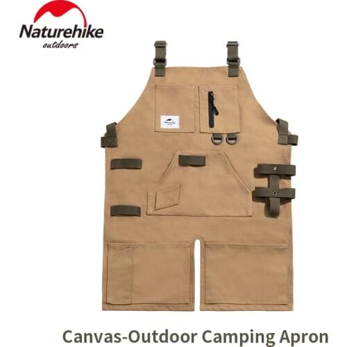 Naturehike Camping Unisex Work Apron Outdoor Tool Storage Ultralight 350g Canvas Kitchen Apron Cross-Back Straps Adjustable