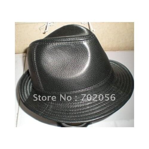 Solid Mens Fedoras Top Hats Goat Cow LEATHER BUCKET HAT TO GENTLEMAN HAT CAP 5pcs/lot #2285