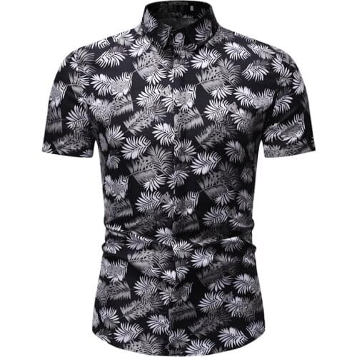 Leaves Print Beach Hawaiian Shirt Men 2020 Summer Fashion Short Sleeve Tropical Aloha Shirts Casual Button Down Chemise Homme