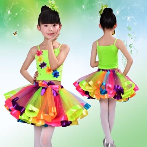 Day Serve Kindergarten Girl Paillette Colorful Skirt Rainbow Thick And Disorderly Skirt Modern Dance Paillette Clothing