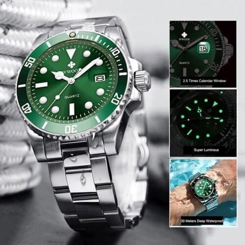Reloj Hombre 2021 Men Watches WWOOR Luxury Green Quartz Dive Watch Male Auto Date Modernos Diving Sport Waterproof Wrist Watch