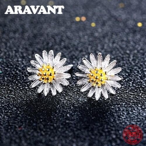 925 Sterling Silver Daisy Flower Stud Earrings For Women Silver Jewelry Valentines Day Gift