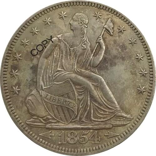 United States Liberty Seated Half Dollars 1854 No Motto Above Eagle Arrows at Date No Rays Brass Plated Silver Copy Coin