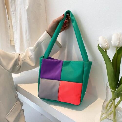 Retro Street Bucket Bags Shopper Pink/Green Hip-pop Abrasion-resistant Canvas Puff Shoulder Bags Panelled Plaid Womens Handbags