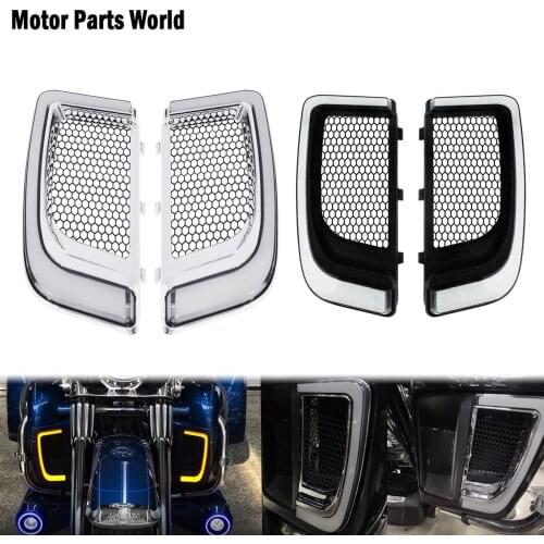 Motorcycle LED Fairing Lower Grills Turn Signal Running Light Lamp Black/Chrome For Harley Touring Street Road Electra Glide