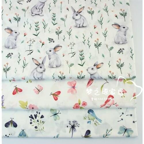Cartoon Rabbit Flowers 100% Cotton Baby&child Fabric,DIY Bedding Textile Fabric,Sewing Quilting Fat Quarters Material