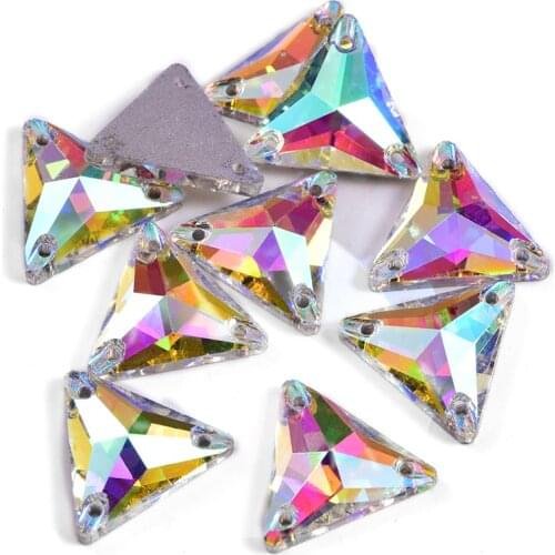 Tri-angle White Glass Stone Sew On Rhinestones Best Glass Strass стразы Flatback Sewing Rhinestones Wedding Dress B2886