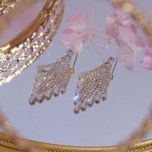 Korean Trendy Exquisite Dazzling Zircon Inlaid Water Drop Earrings Elegant Rhinestone Pendant Earring Women Fashion Jewelry
