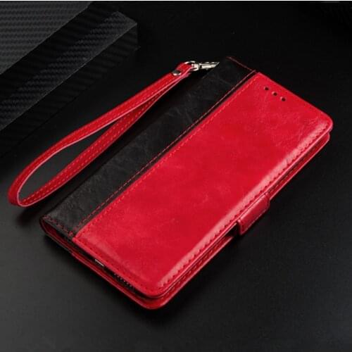 Vintage Contrast Color Flip Case for Xiaomi Redmi Note 7 8 Pro PU Leather Wallet Cover Card Slot Phone Bag Coque with Hand Strap