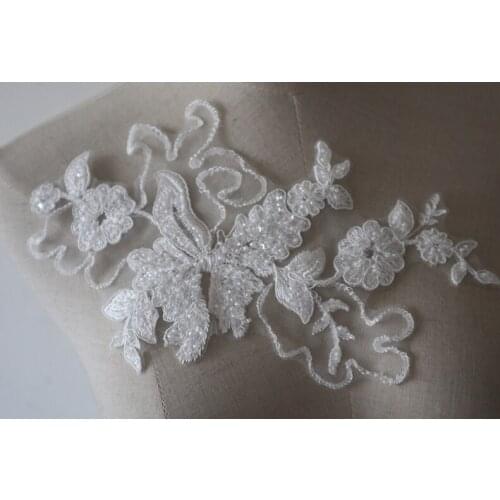 Off white beads embroidered Lace appliques, bridal Lace Applique costume dance garment accessories