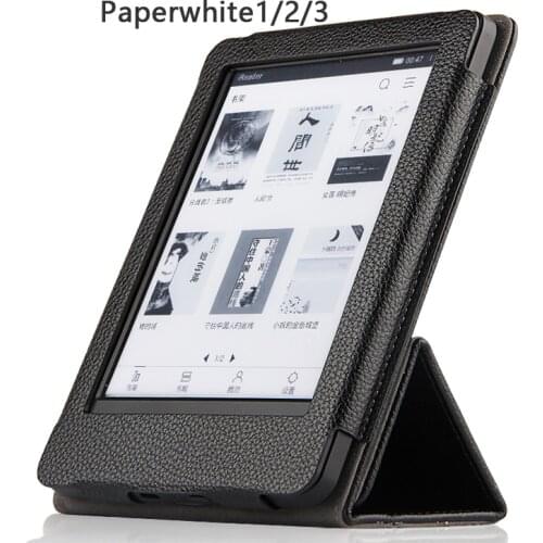 High Quality Genuine Real Leather Flip Stand Magnetic Sleeve Cover Case for Amazon Kindle Paperwhite 1 2 / Paperwhite 3 2015