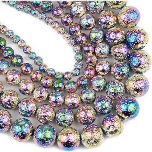 YHBZRET Natural Stone Bright Colorful Lava Hematite ore 4/6/8/10/12MM Round Spacers Loose beads for Jewelry making DIY bracelets
