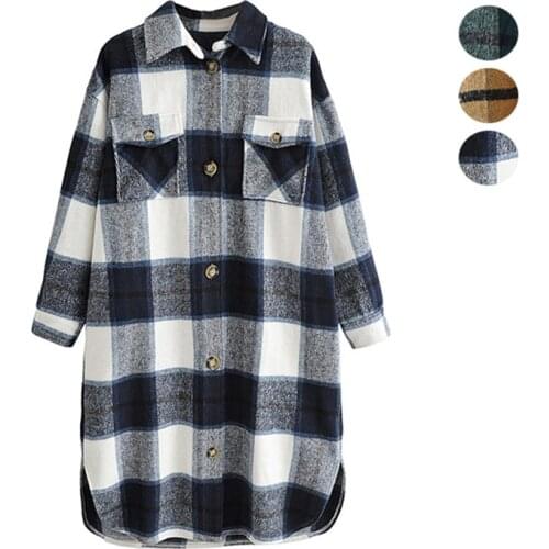 2021 spring autumn new Korean version loose outer wear retro port style mid-length plaid jacket all-match casual shirt top women