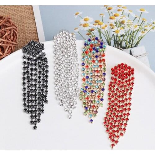 2020 Newest Luxury Rhinestone Chain Tassel Earrings Women Geometric Long Earrings Indian Vintage Statement ZA Fringe Earrings
