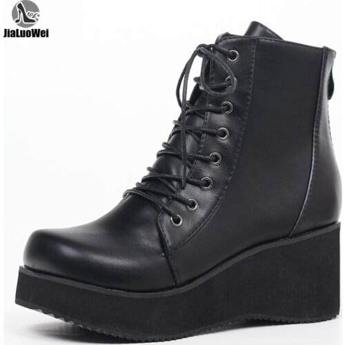 Women 7CM High Wedge Heels Platform Rubber Sole Lace up Shoes Large 36-46