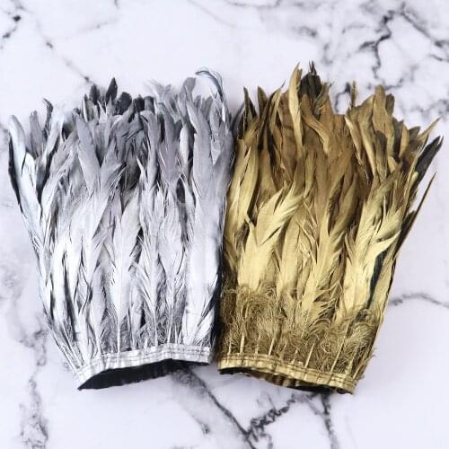 1 Meter 25-30CM Spray Golden/Silver Rooster Feathers Tail Trim coque cock Plumes Fringe For Diy Sewing Clothing Party Decoration
