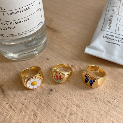 1pc 100% Authentic 925 sterling silver colored enamble Flower/butterfly Band Rings Adjust TLJ1273