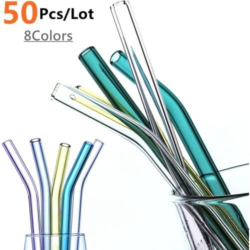8 Colors Reusable Glass Straw Drinking Straws with Cleaning Brushes Bar Drinkware Wine Cocktail Glass Straws for Party Favors