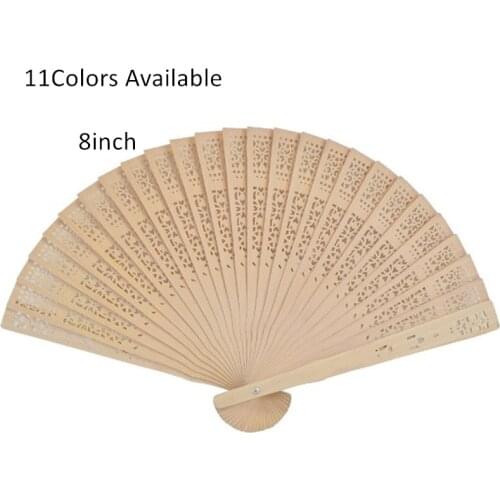 8inch Hollow Sandalwood Hand Fan Gift Hand-Held Folding Fan laser cut design Women Wedding Dancing Party Decoration