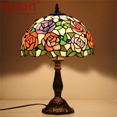 86LIGHT Tiffany Table Lamp For Bedroom Contemporary Creative Flower Figure LED Light Home