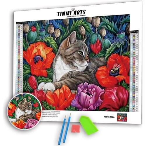5D DIY Poured Glue Diamond Paintings Kits Scalloped Edge Full Round Animals Poppys Flower And Cat Mosaic Landscape Decoration