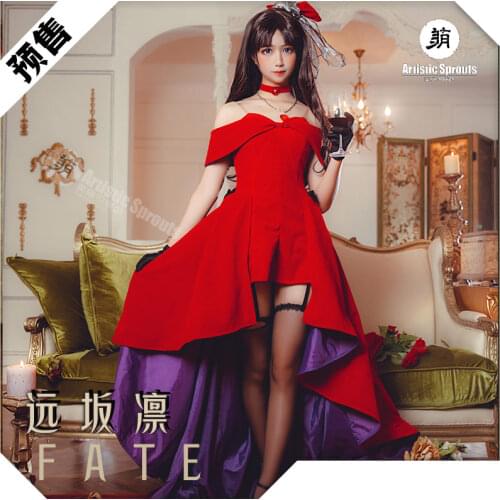 Anime! Fate/stay Night Tohsaka Rin 15th Anniversary Evening Dress Gorgeous Uniform Cosplay Costume Halloween Suit Free Shipping