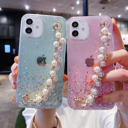 Glitter Case For Realme 8 V13 C11 C20 C21 C25 C12 V11 V15 V5 7 X7 C15 6 5 Q3i Narzo 30 Pro Pearl bracelet Epoxy Cover