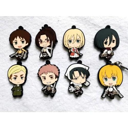 Attack on Titan Anime Keychain Krista Lenz Rivaille Eren Armin Sasha Mantra Rubber Strap/Phone Charms