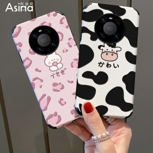 ASINA Imitation Lambskin Case For Huawei Mate 40 30 20 Pro Silicone Edge Cute Cover Capa For Huawei Honor 20 30 8x 9x 9a Rabbit