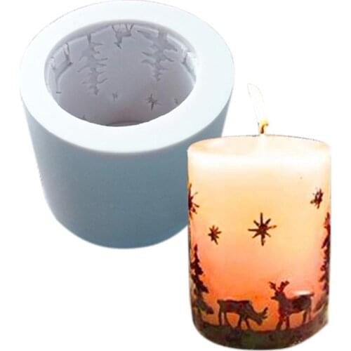 Cylinder Silicone Mold Christmas Tree Deer Cake Candle Soap Molds Color Random Home Decoration Handmade Candle Craft Supplies