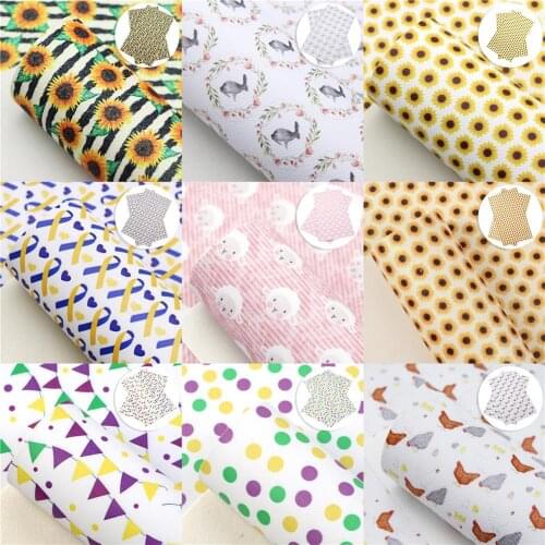 David accessories 20*33cm Sunflower Print Faux Leather Fabric Sheets DIY Bows Earrings Crafts Synthetic Leather,1Yc10480