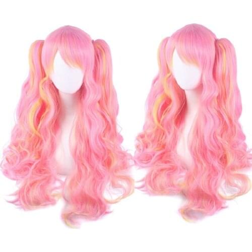 Ombre Pink Color Lolita Long Wavy Curly Wigs Wavy Pink Heat Resistant Fiber Cosplay Lolita Wigs For Women