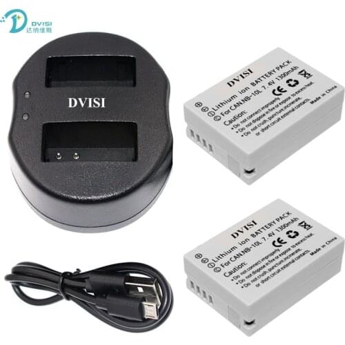 DVISI 2pcs 7.4V 1300mAh NB-10L NB10L Battery with USB Dual Charger for Canon G1X G15 G16 SX40HS SX50HS SX60HS SX40 SX50 SX60 HS