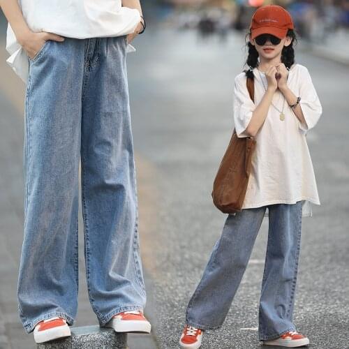 Teen Girls High Waist Wide-leg Jeans Summer Autumn Loose Soft Fashion Denim Trousers Students 10 12 13 14 15 years