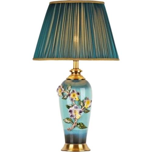 New Europe Luxurious 3D Flowers Ceramic Table Lamp for Foyer Bed Room Parlor Enamel Colorful Desk Light H 69cm 2536