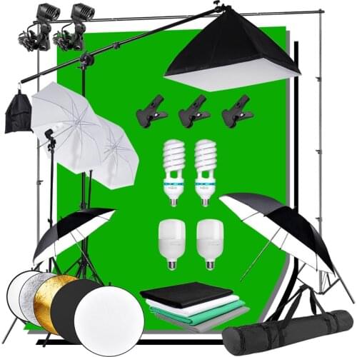 Photography Studio Umbrella Continuous Lighting Backdrop Kit 50*70cm Softbox Cantilever Boom Arm 5in1 Reflector 4 Color Backdrop