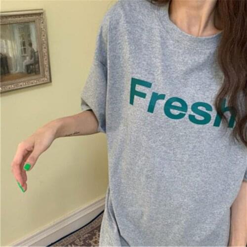Spring Summer New T shirt Woman Letters Print Short Sleeve Round Neck Women Tops Tees Cotton Spandex T-shirts Women