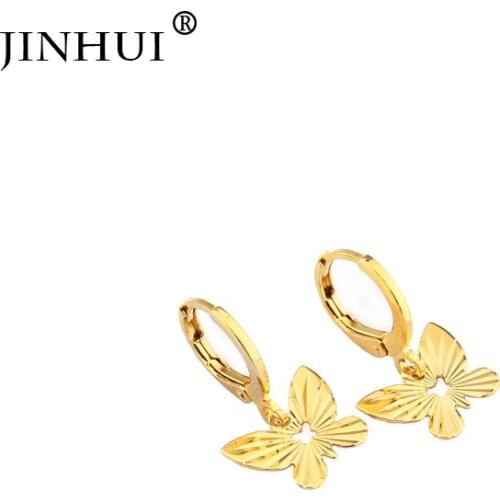 Jin Hui Dubai Africa Woman New Golden Small Earrings Pendant jewelry Gift send Friends Party beautiful Butterfly style earrings